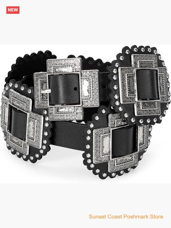 Western Concho Belt Leather Cowgirl Wide Boho Belt for Dresses Jeans main image 4